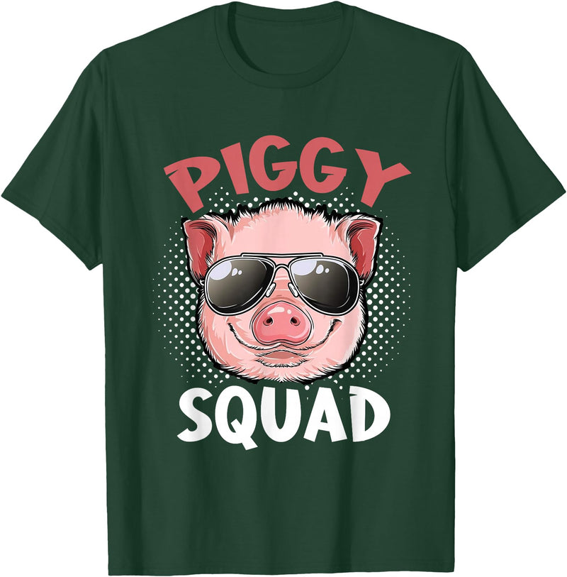 Piggy Squad T-Shirt Funny Cool Pigs Lover Pink Animal Tee T-Shirt - Dark Green