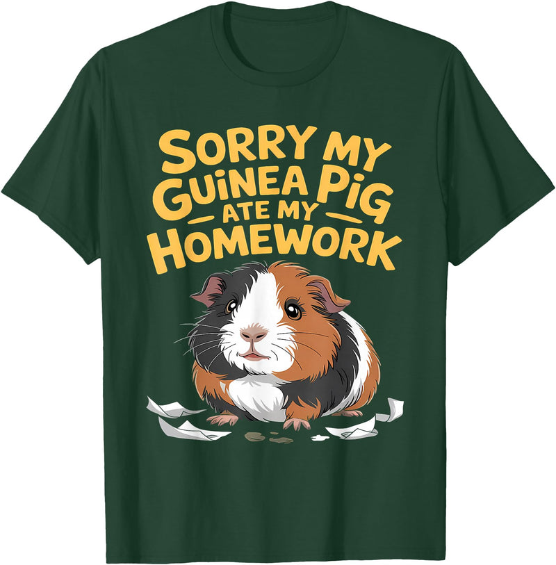 Sorry My Guinea Pig ate my Homework Kids School Sorry My Guinea Pig Ate My Homework Funny Pet Rodent Hamster T-Shirt - Dark Green