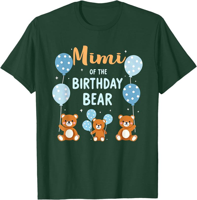 Balloons Birthday Party Matching Family Tee Birthday Bear Grandma Mimi Of The Birthday Boy T-Shirt - Dark Green
