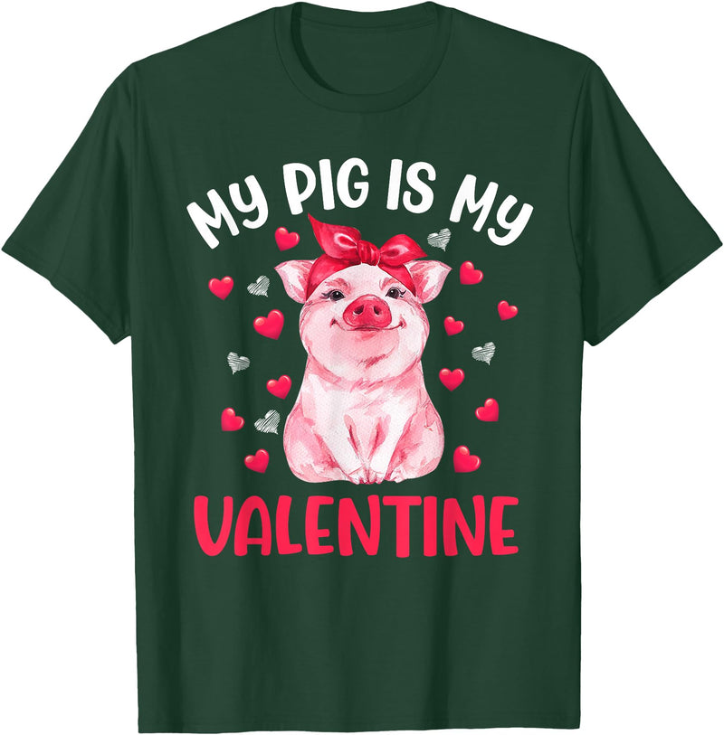 Cute Valentine Pig Apparel For Animals Lover My Pig Is My Valentine Apparel Animals Lover Gifts T-Shirt - Dark Green