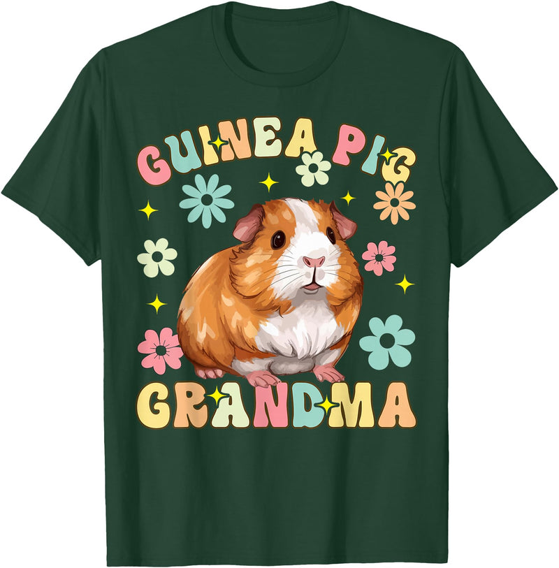 Guinea Pig Rodent Pet Owner Gifts Guinea Pig Grandma Groovy Guinea Pig T-Shirt - Dark Green