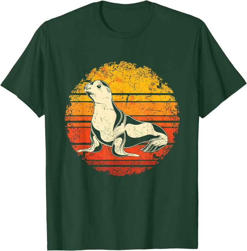 Ocean Animals Sea Lion Lover Seal Gift Retro Sea Lion T-Shirt - Dark Green