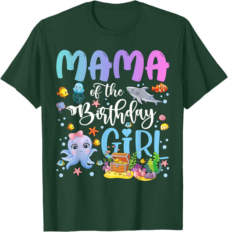 Funny Birthday Girl Aquarium Lover Matching Mama of The Birthday Girl Sea Fish Ocean Aquarium T-Shirt - Dark Green