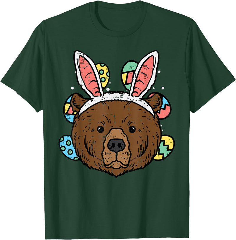 Easter Shirts Women Men Kids Children Easter Gift Easter Bear Face Bunny Ears Eggs Cute Animal Men Women Kids T-Shirt - Dark Green