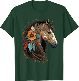 Just a girl who loves horses Co. Equestrian Horse Lover Western Cowgirl Horseback Riding T-Shirt - Dark Green