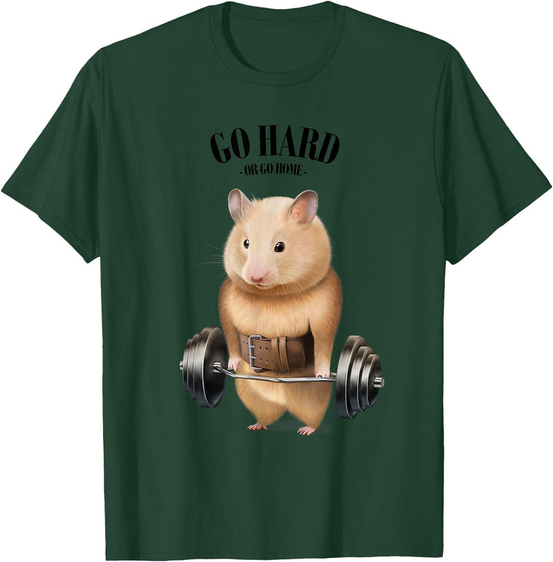 Hamster Muscle Training with Barbell Shrug Bar Fitness Gym T-Shirt - Dark Green