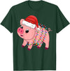 Pig Christmas Gifts Men Women Kids Co. Christmas Lights Pig Wearing Xmas Hat - Pig Lover Farmer T-Shirt - Dark Green