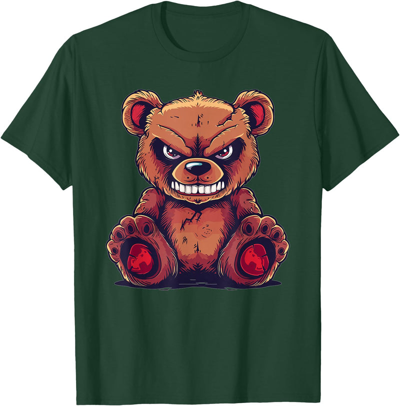 Cartoon Teddy Art I Grumpy Teddy Evil Teddy Bear T-Shirt - Dark Green