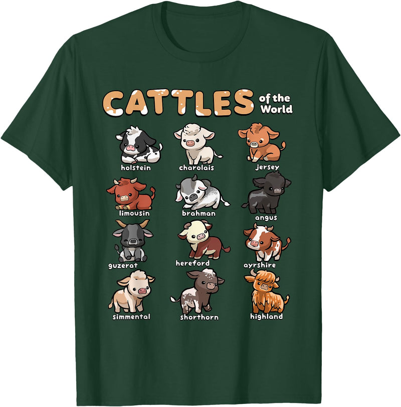 Wowsome! Cattles Animals of the World Cattle Farmer Rancher Cow Lover T-Shirt - Dark Green