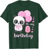 Birthday Gifts for Girls by Content Design Studio Birthday Girl 8 Panda Pink Balloons T-Shirt - Dark Green