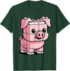 BlockPals DM Funny Pink Brick Pig Building Blocks Farm Animal Character T-Shirt - Dark Green