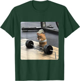 Hamster Deadlift Training Funny Cute Rat Weightlifting Meme T-Shirt - Dark Green