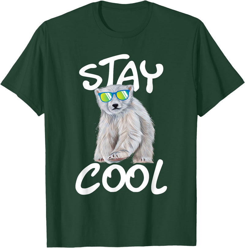 Funny Polar Bear Shirts Stay Cool - Polar Bear Cub Wildlife Zoo Animal Lover T-Shirt - Dark Green