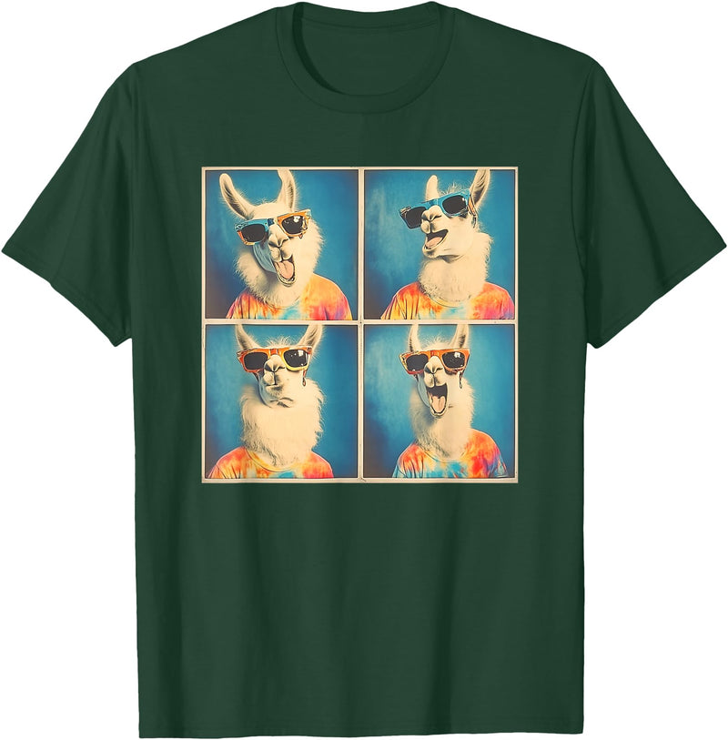 Tie-Dye Animal Groovy Llama Lover Men Women Kids Colorful Hippie Llama Wearing Tie Dye Llama Lovers T-Shirt - Dark Green