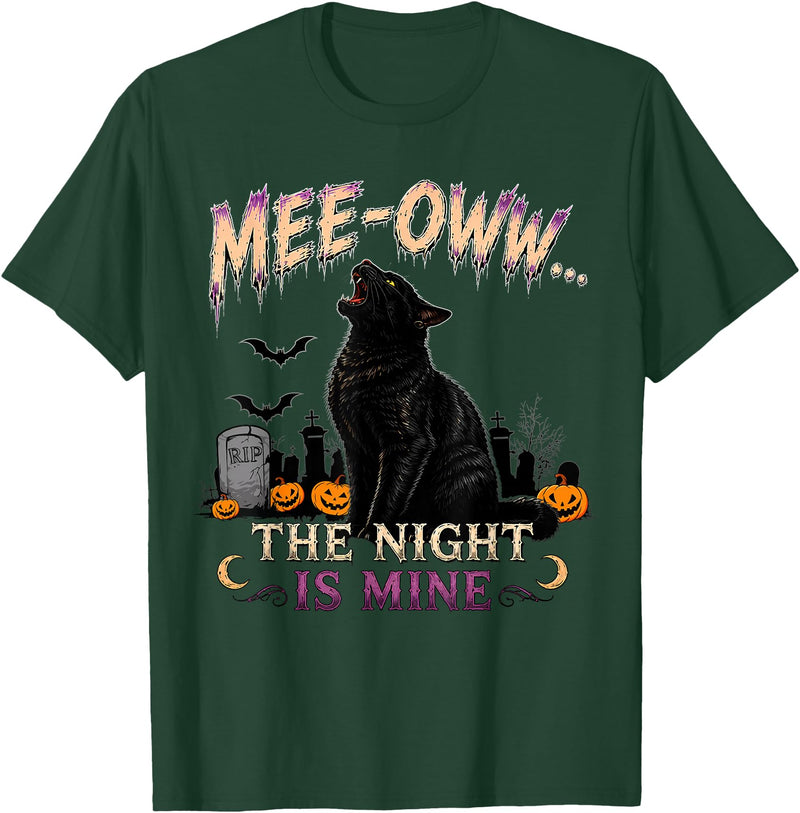 Midnight Moonlight Halloween Studio Mee OWW Black Cat Halloween Moon Graphic Design Men Women T-Shirt - Dark Green