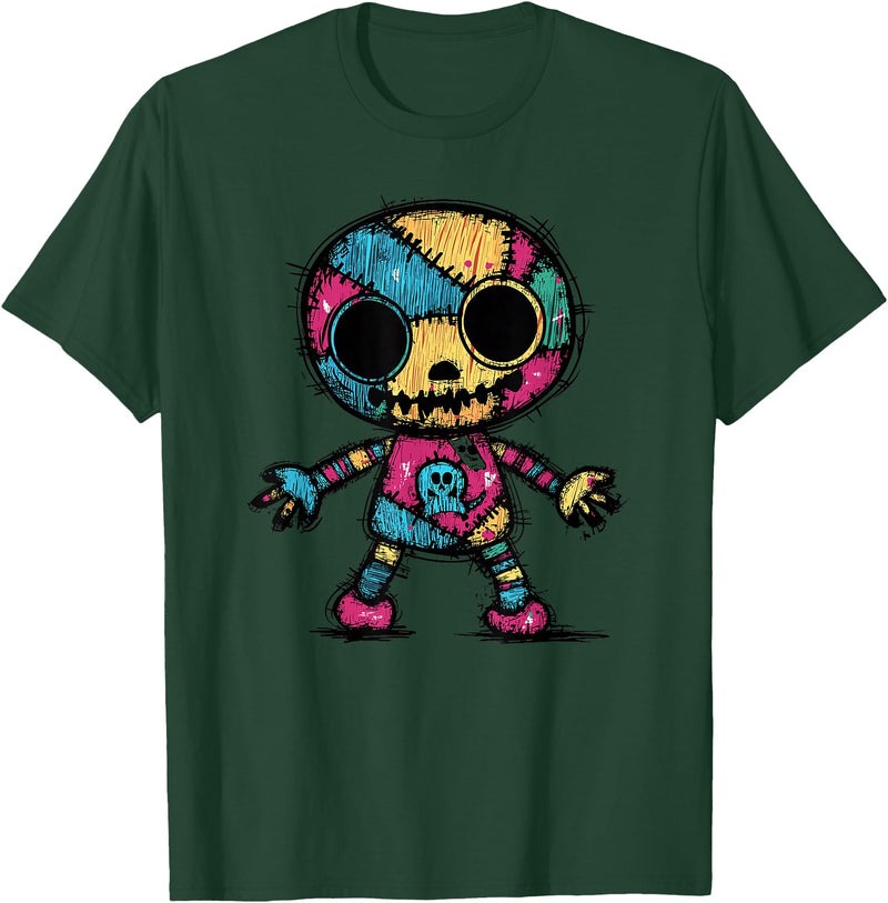 Colorful Punk Rock Goth Skeleton Halloween Colorful Skull Patchwork Skeleton Art T-Shirt - Dark Green