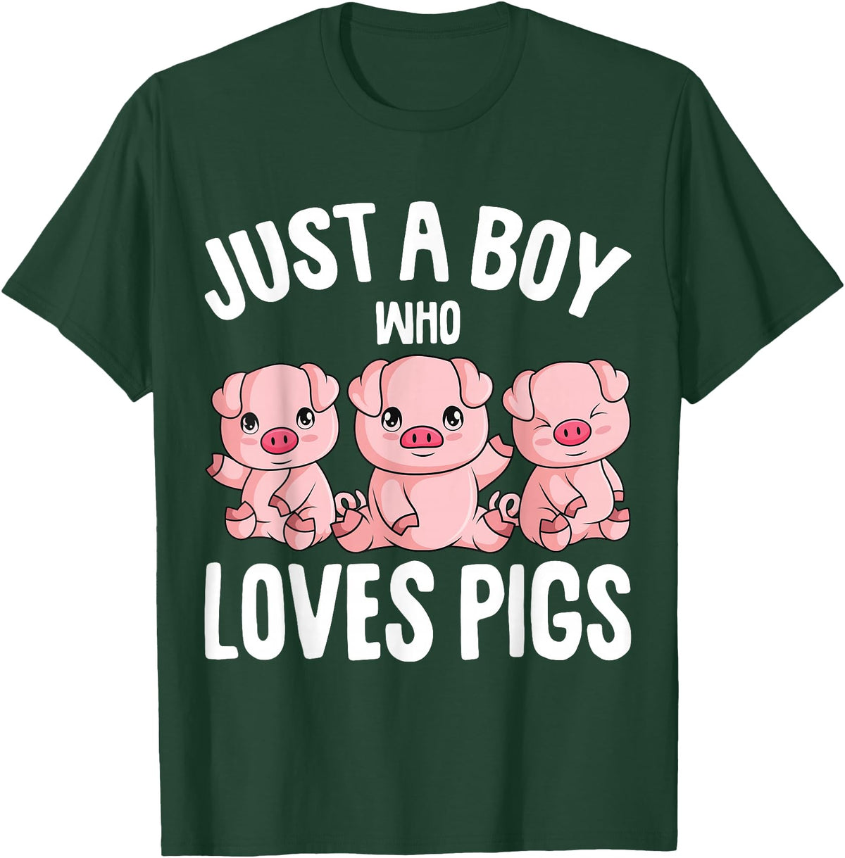 Funny Pig Lover & Owner Gift Ideas Just A Boy Who Loves Pigs Kids Boys T-Shirt - Dark Green