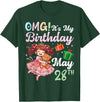 H1Shop Happy Birthday Born On May 28 OMG It's My Birthday Born On May 28th Girl with Present Bear T-Shirt - Dark Green