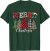 Merry Christmas Leopard Buffalo Red Plaid for Men Women T-Shirt - Dark Green