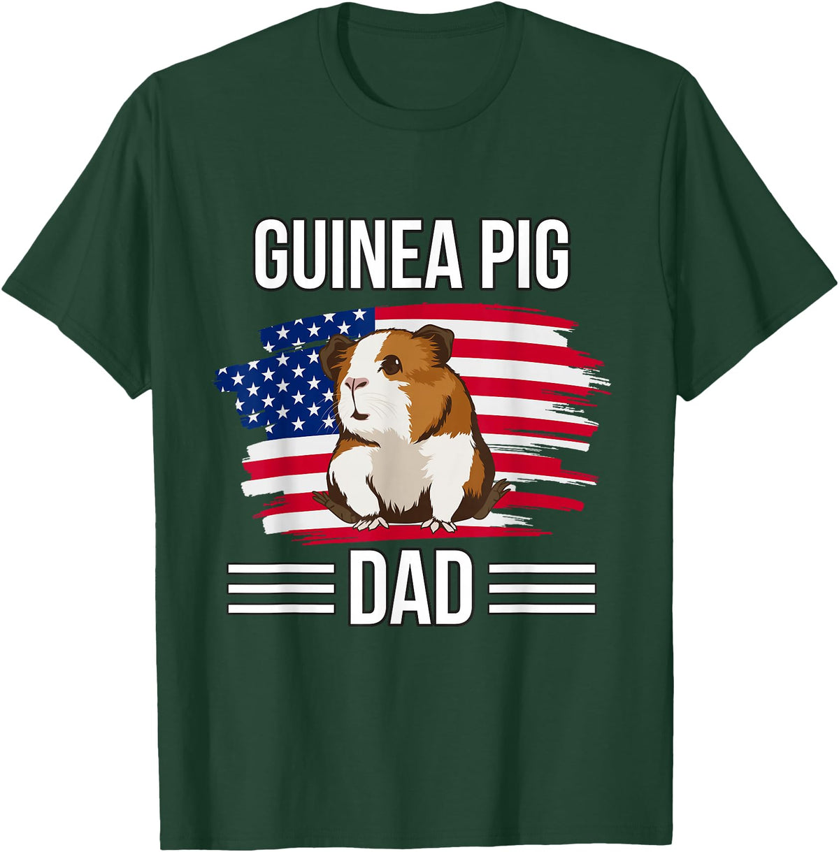 Funny Guinea Pigs Outfits Cavy US Flag 4th Of July Father's Day Guinea Pig Dad T-Shirt - Dark Green