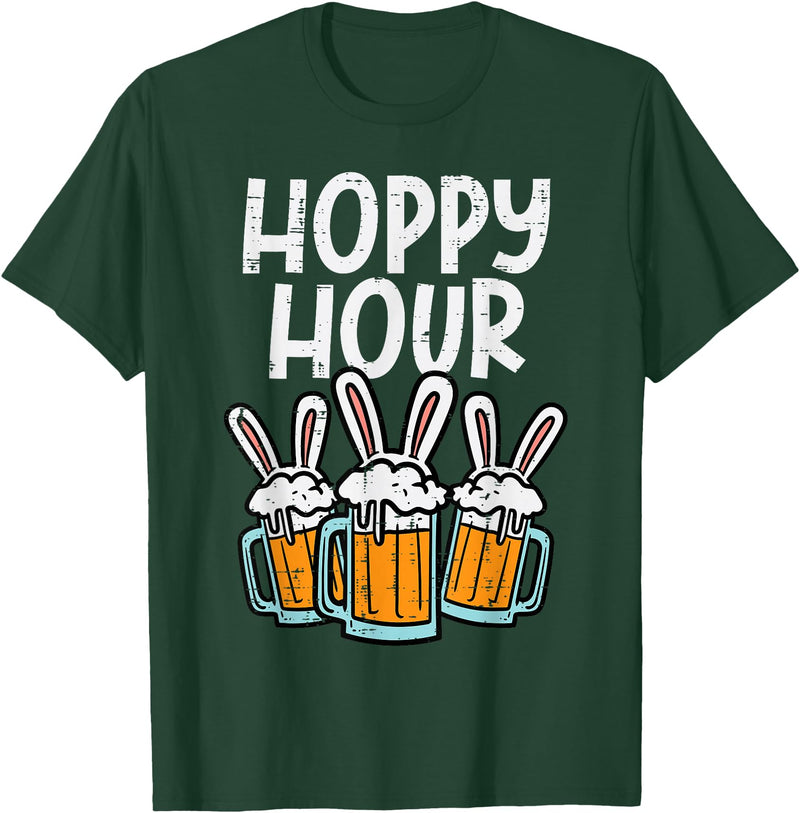 Hoppy Bunny Rabbit Ear Funny Happy Easter Day Men Women T-Shirt in Dark Green