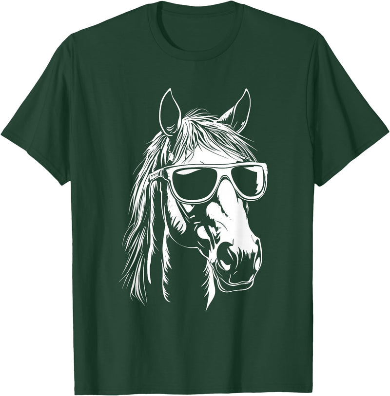 FunnyHorseCo. Funny Horse Sunglasses T-Shirt - Straight - Dark Green