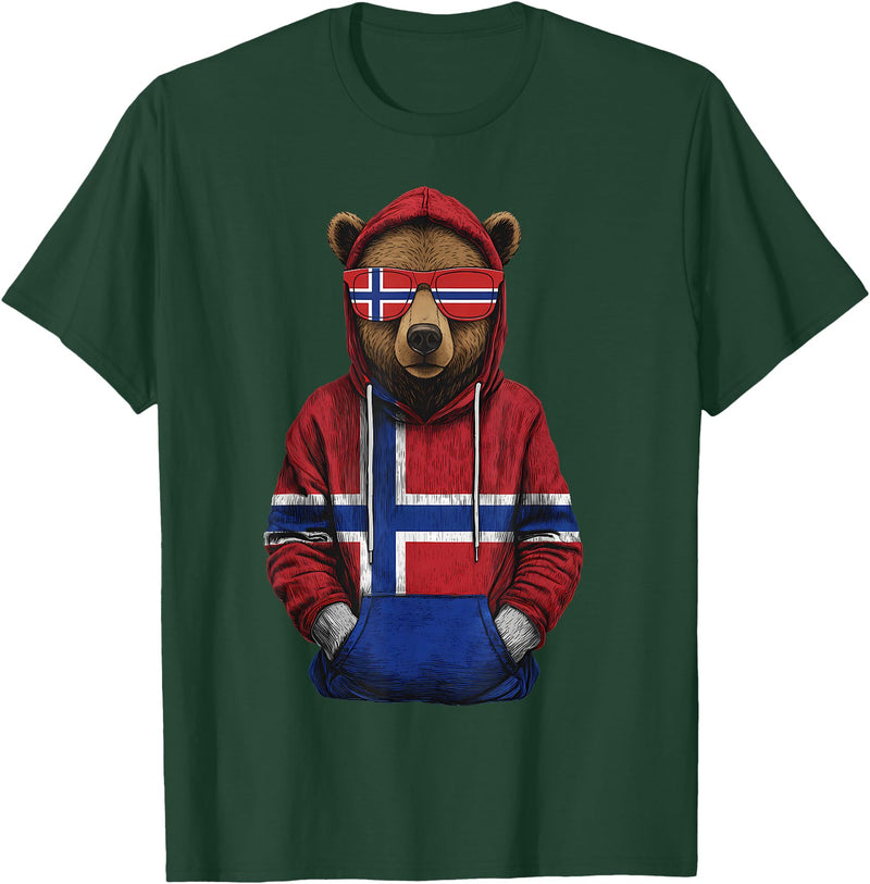 Cool Norwegian Roots Norway Norway Roots Bear Norge Norwegian Flag T-Shirt - Dark Green