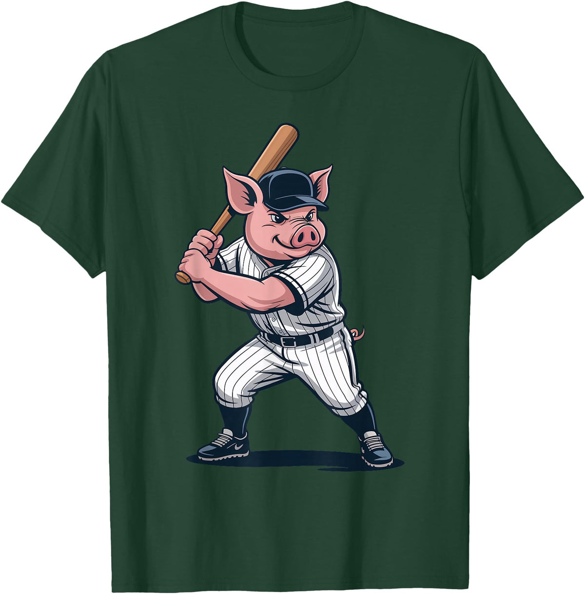 Pig Animal Baseball Lovers Graphic Funny Pig Playing Baseball Artwork Vintage Animal Baseballer T-Shirt - Dark Green