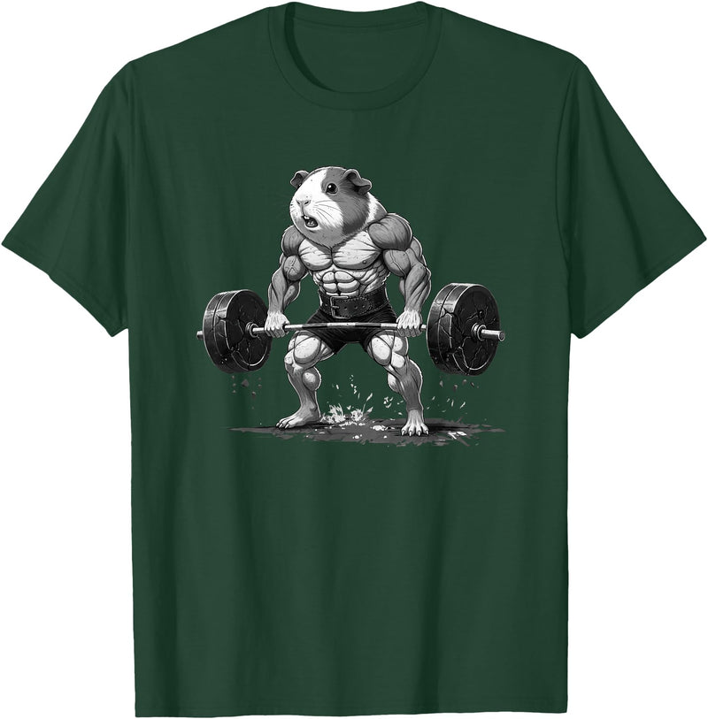 Strong Guinea Pig Lifting Fitness Workout Cool Muscular Guinea Pig Bodybuilder Fitness Power Gym T-Shirt - Dark Green