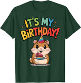 It's My Birthday Cute Hamster for Kid's Party Celebration T-Shirt - Dark Green