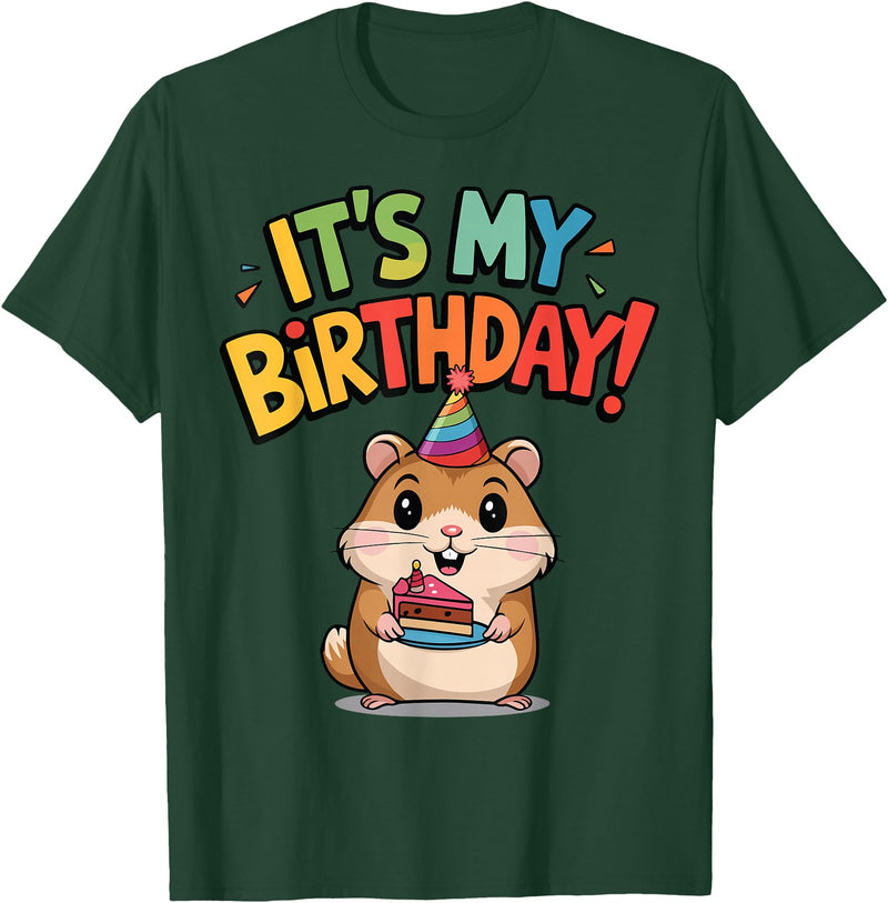 It's My Birthday Cute Hamster for Kid's Party Celebration T-Shirt - Dark Green
