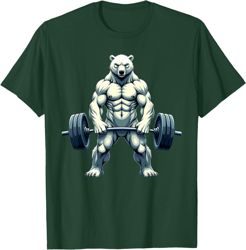 Fitness Polar Bear Gymer Bodybuilder Workout Gym Polar Bear Deadlift Weightlifting T-Shirt - Dark Green