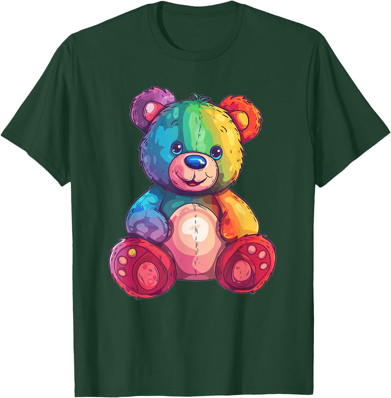 Cute Teddy Bear I Teddy Art I Kids Teddy Bear Colorful Teddy Bear T-Shirt - Dark Green