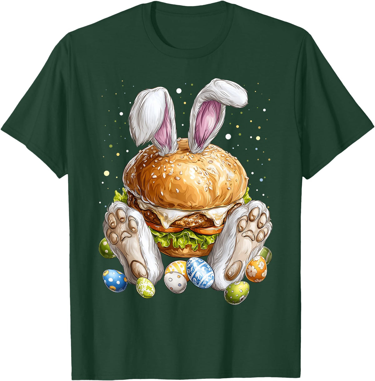 Burger Hamburger Easter Rabbit Eggs Bunny Ears T-Shirt in Dark Green