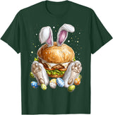 Burger Hamburger Easter Rabbit Eggs Bunny Ears T-Shirt in Dark Green
