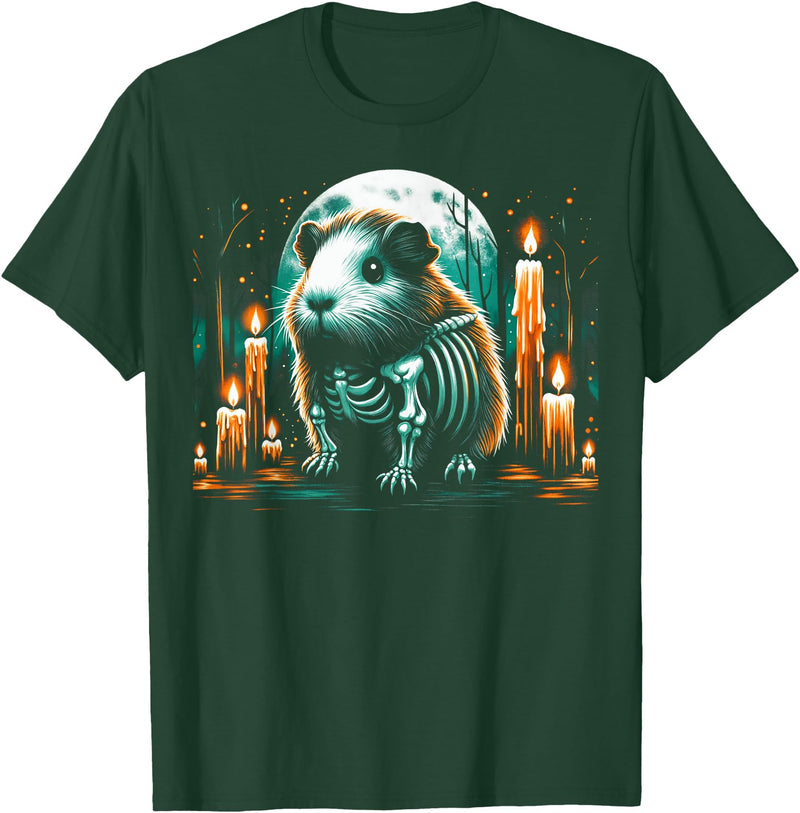 The Skeleton Animals Halloween Art Cool Guinea Pig Skeleton Halloween Christmas Birthday T-Shirt - Dark Green