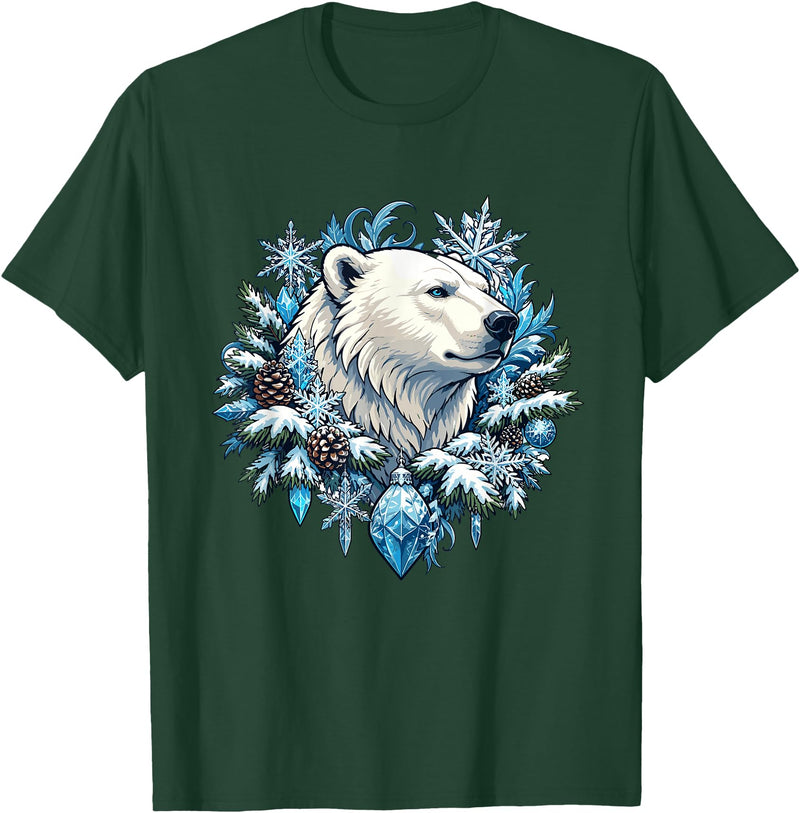 Arctic Polar Bear Winter Snowflake Pine Cone Christmas Polar Bear Snowflake Winter Wonderland T-Shirt - Dark Green