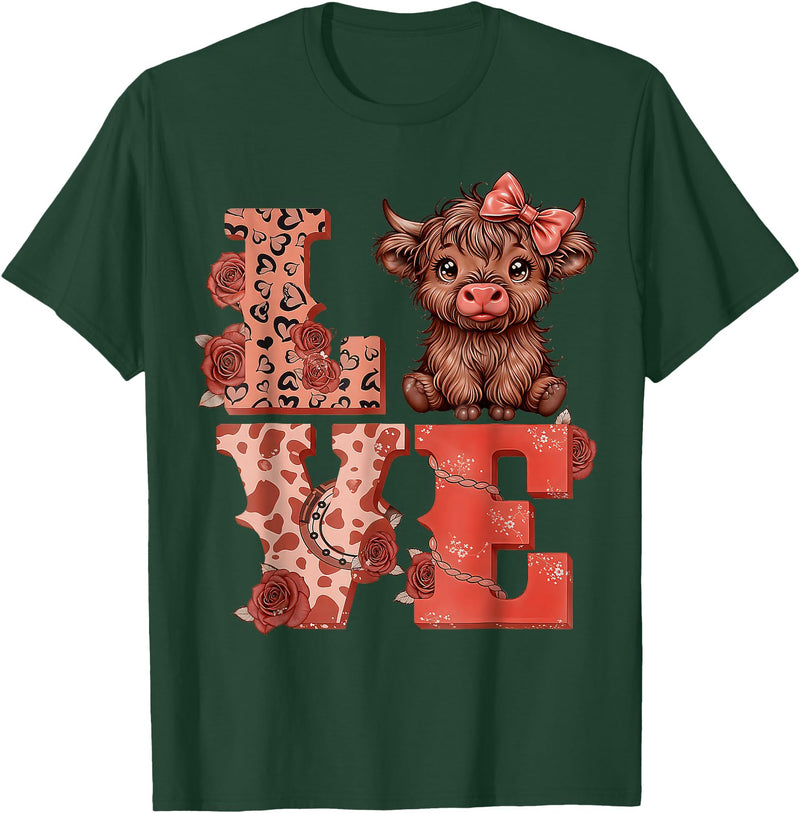 Love Highland Cow t -shir t Love Highland Cow Cute T-Shirt - Dark Green