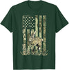 Camouflage Bunny Rabbit American Flag Hunting Rabbit Hunter T-Shirt in Dark Green