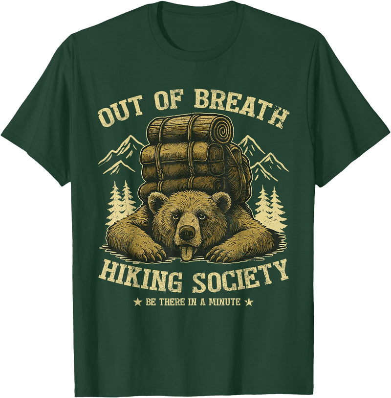 Bear Camp Trekkers Funny Hiking Bear Out of Breath Joke T-Shirt - Dark Green
