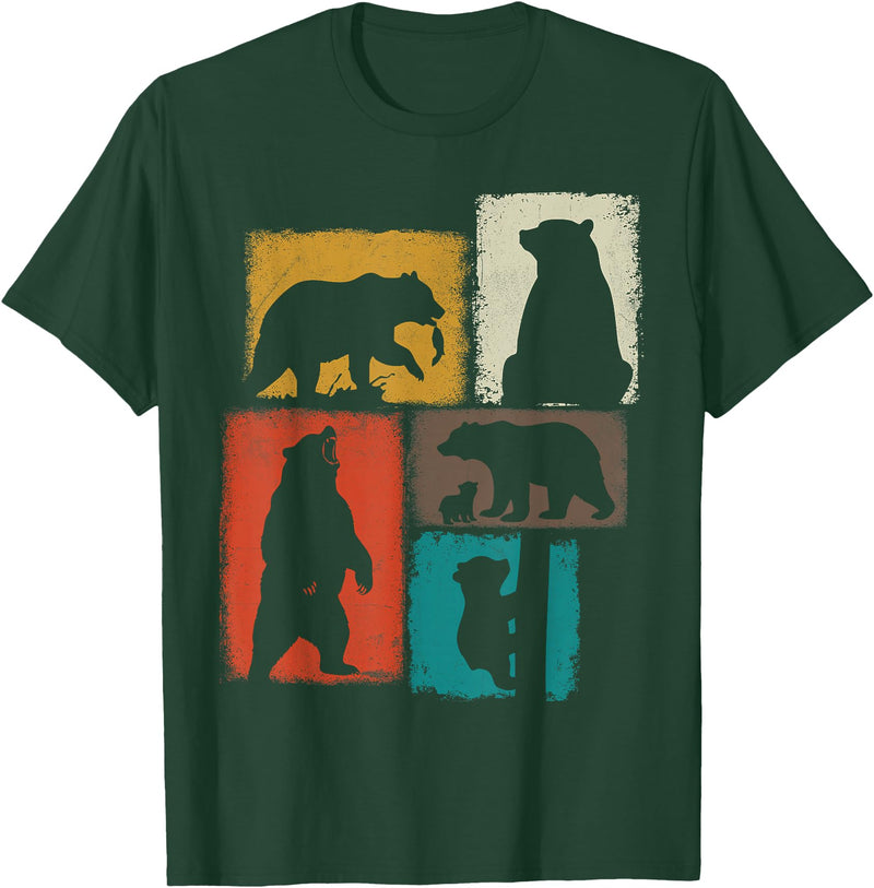 Bear Asymmetrical Collage Design Bear Vintage Collage Outdoorsman Wildlife Lover T-Shirt - Dark Green