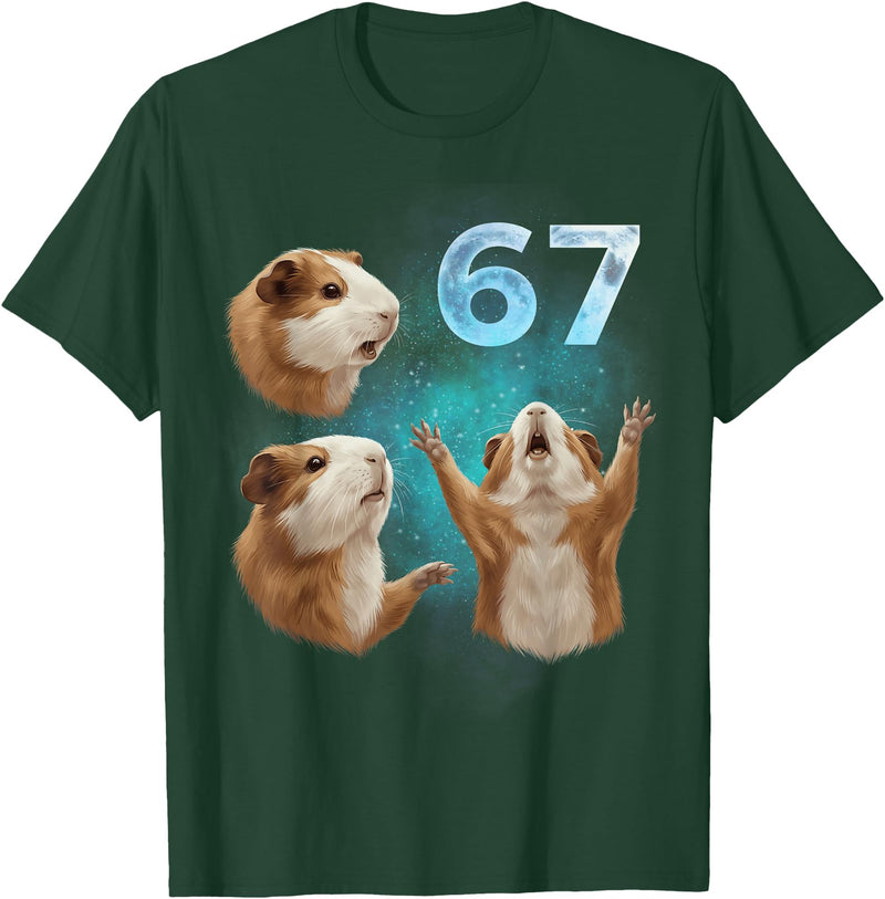 Guinea Pig 67 Meme Trending Vibe 67 Meme Guinea Pig Howling at The Moon Six Seven T-Shirt - Dark Green
