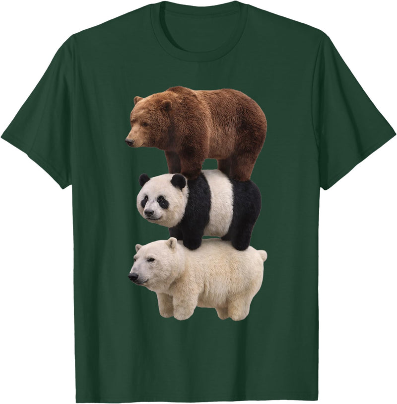 Funny Stacked Bear Panda Polar Bear Animal We Bears Realistic Stacked Bares Meme Animal T-Shirt - Dark Green