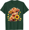 Cute Highland Cow Sunflowers For Girls Cute Highland Cow Sunflowers Girls Women Animal Lovers T-Shirt - Dark Green