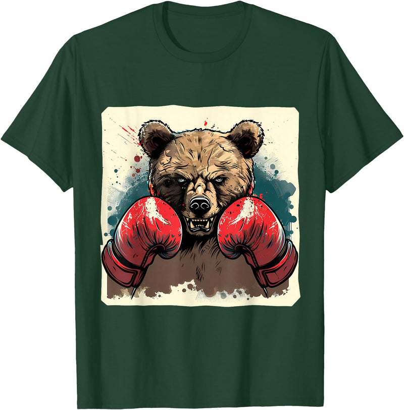Funny Boxing Animals Boxer Bear With Boxing Gloves Kickboxing Funny Boxing T-Shirt - Dark Green