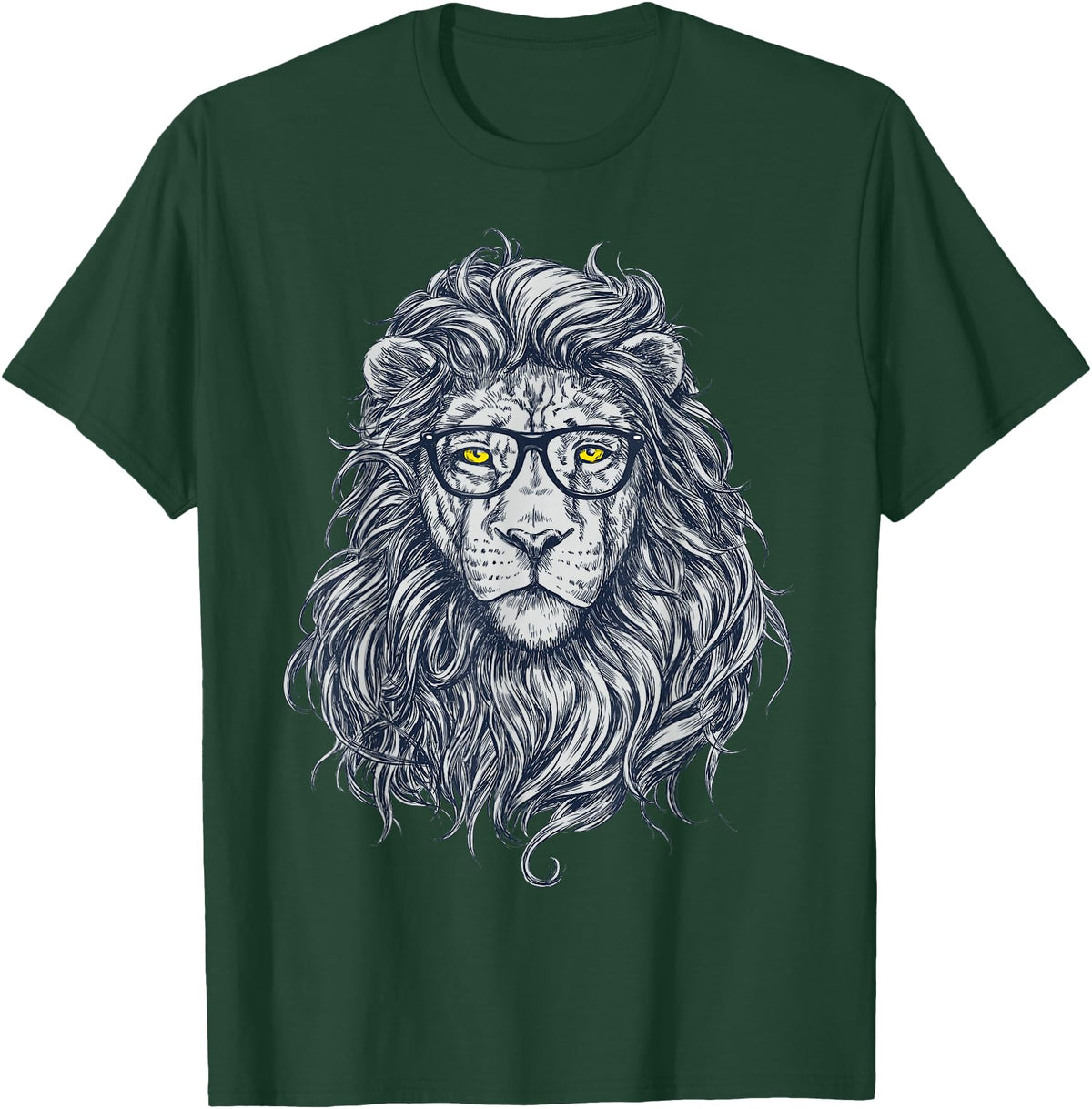 Wise Animal Cool Lion in Glasses Hipster Funny Nerd Humor T-Shirt - Dark Green
