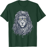 Wise Animal Cool Lion in Glasses Hipster Funny Nerd Humor T-Shirt - Dark Green