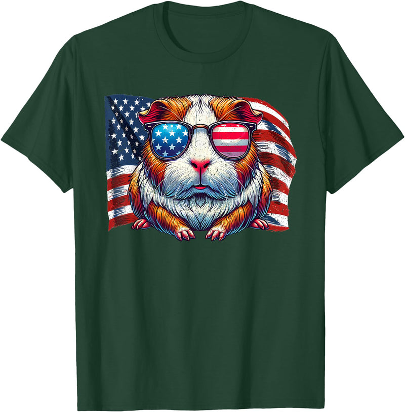 Guinea Pigs American Flag Patriotic Pets Lovers Vintage Guinea Pig Pets Owners Patriotic USA Flag Sunglasses T-Shirt - Dark Green