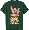 Cute Bunny Leopard Coquette Bow Rabbit Easter Women Girls T-Shirt in Dark Green