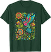 FolkFlight Design Co Bird Hummingbird Floral Folk-Art Colorful T-Shirt - Dark Green